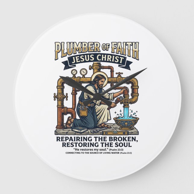Jesus Plumber Graphic Tee Christian Art_1 Large Clock (Front)