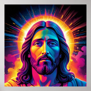 Jesus portrait in Neon Bold style Poster