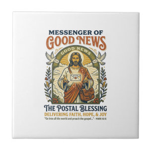 Jesus Postal Worker Delivery Shirt Faith Based Des Ceramic Tile
