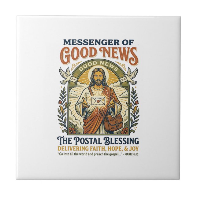 Jesus Postal Worker Delivery Shirt Faith Based Des Ceramic Tile (Front)