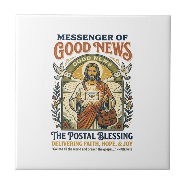 Jesus Postal Worker Delivery Shirt Faith Based Des Ceramic Tile (Front)