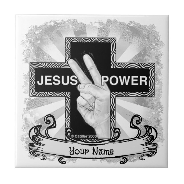 Jesus Power Christian cross  Ceramic Tile (Front)