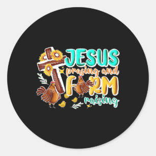 Jesus Praising And Farm Raising Chicken Farmer Chr Classic Round Sticker