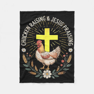 Jesus Prasing And Chicken Raising Funny Faith Farm Fleece Blanket