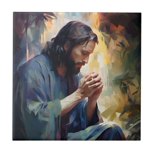 Jesus Praying Ceramic Tile (Front)