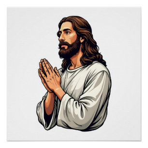 Jesus Praying Hands Vintage Engraving Tee Poster