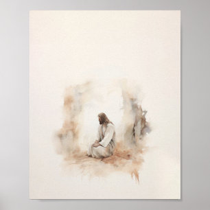 Jesus Praying - Modern Watercolor Christian  Poster