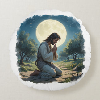 Jesus Praying Round Pillow - Christian Art Works