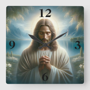 Jesus Praying Square Wall Clock