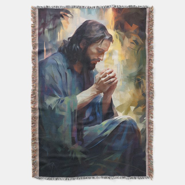 Jesus Praying Throw Blanket (Front Vertical)