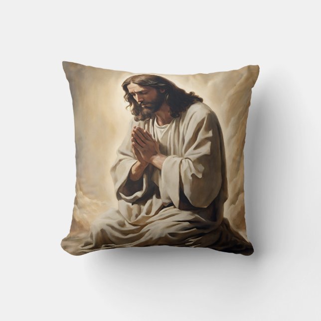 Jesus Praying Throw Pillow (Front)
