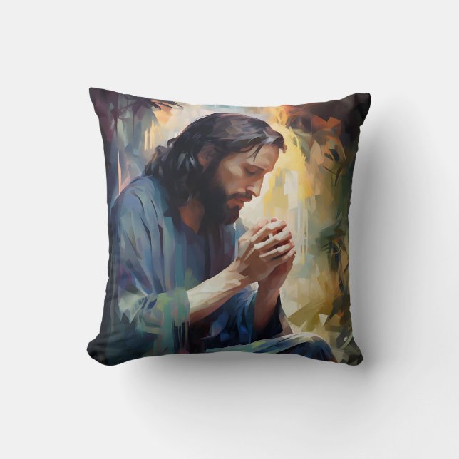 Jesus Praying Throw Pillow (Front)