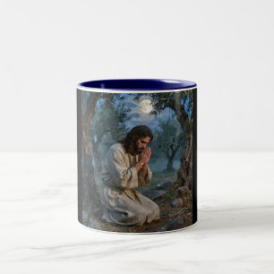 Jesus praying Two-Tone coffee mug