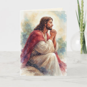 Jesus Praying Watercolor Art Christian Faith Card