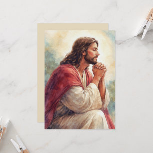 Jesus Praying Watercolor Art   Christian Faith  Invitation