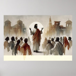 Jesus Preaching To The Crowd – Minimalist Poster