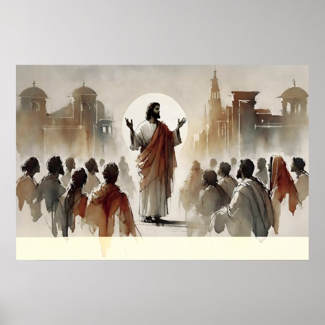 Jesus Preaching To The Crowd – Minimalist Poster (Front)