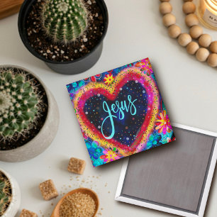 Jesus Pretty Colourful Floral Heart Inspirivity Magnet