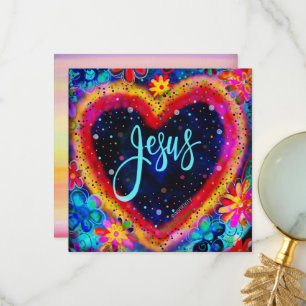 Jesus Pretty Floral Colourful Heart Inspirational Thank You Card