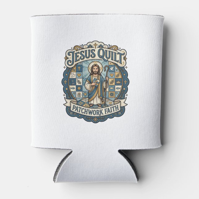 Jesus Quilt Patchwork Faith Jesus Quilt Patchwork  Can Cooler (Front)