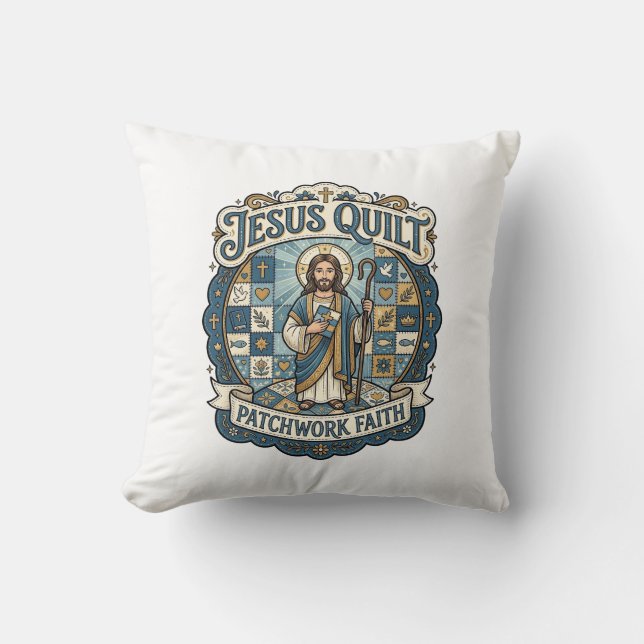 Jesus Quilt Patchwork Faith Jesus Quilt Patchwork  Cushion (Front)