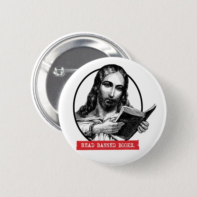 Jesus Reads Banned Books 6 Cm Round Badge (Front & Back)
