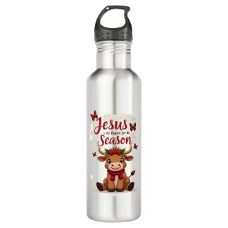 Jesus Reason for The Season Cow Christmas Christia 710 Ml Water Bottle