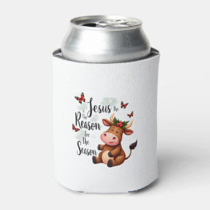 Jesus Reason for The Season Cow Christmas Christia Can Cooler