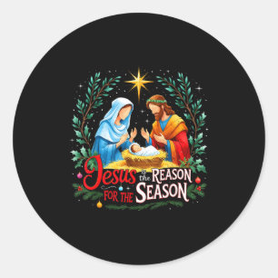 Jesus Reason For The Season Nativity Christmas Des Classic Round Sticker