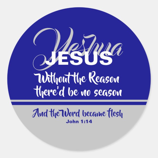 JESUS REASON SEASON Blue Christian CHRISTMAS Classic Round Sticker (Front)