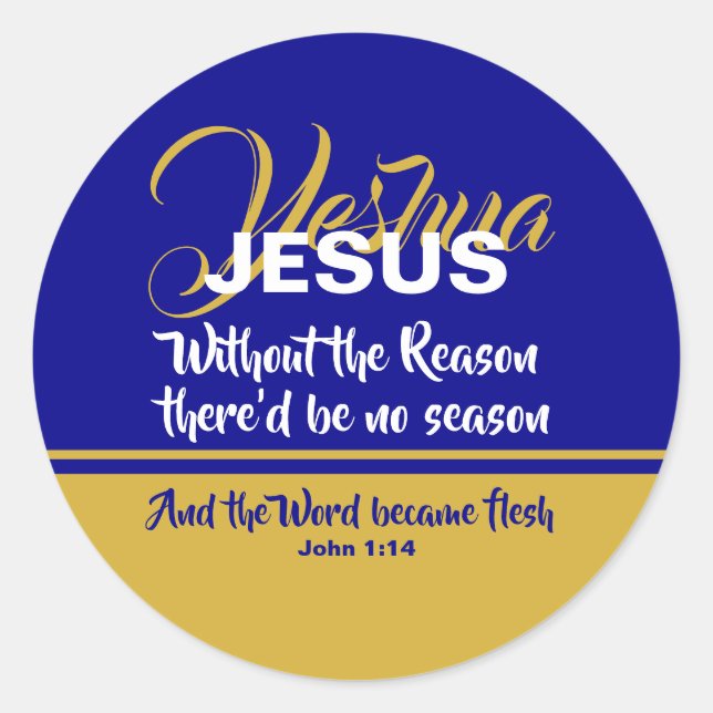 JESUS REASON SEASON Christian CHRISTMAS blue Classic Round Sticker (Front)