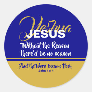 JESUS REASON SEASON Christian CHRISTMAS blue Classic Round Sticker