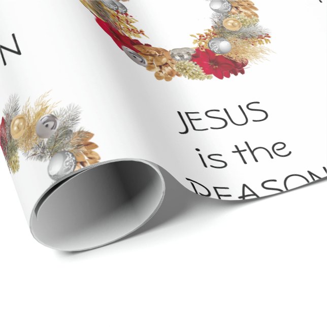 JESUS REASON SEASON | Festive Wreath | CHRISTMAS Wrapping Paper (Roll Corner)