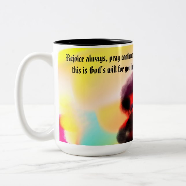 jesus rejoice  Two-Tone coffee mug (Left)