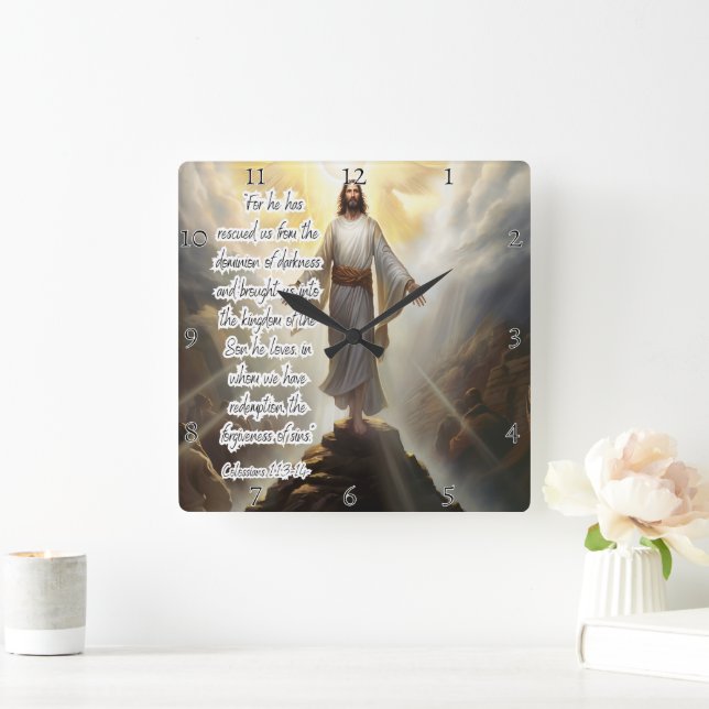 Jesus: Rescued, Kingdom, Forgiveness Square Wall Clock (Home)