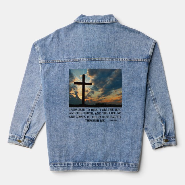 Jesus Resurrection I am The Way & The Truth Cross Denim Jacket (Back)