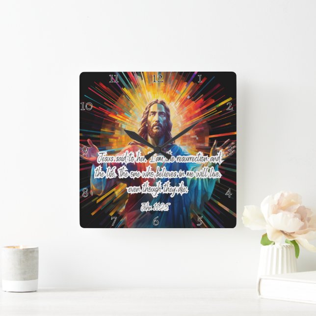 Jesus: Resurrection, Life, Believers Live Square Wall Clock (Home)