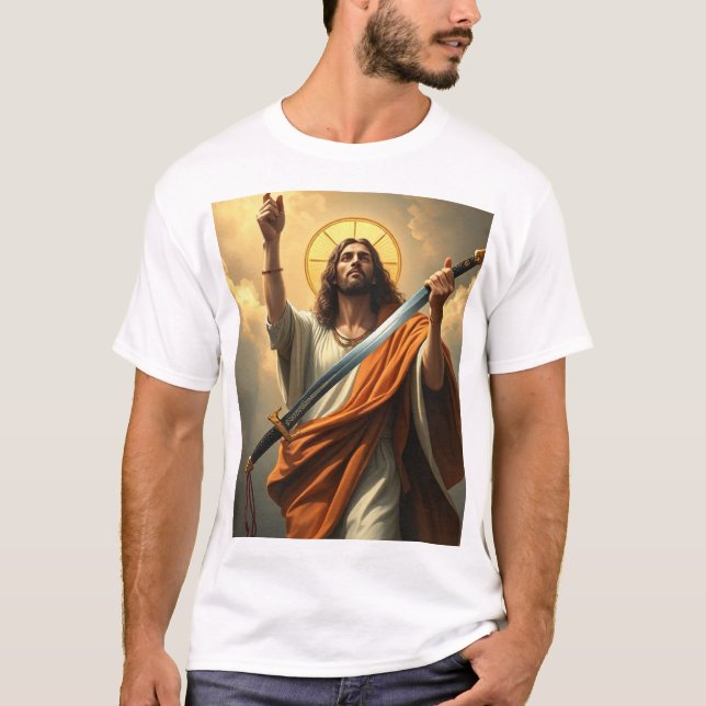 Jesus Returns with a Sword Men's Tee Shirt (Front)