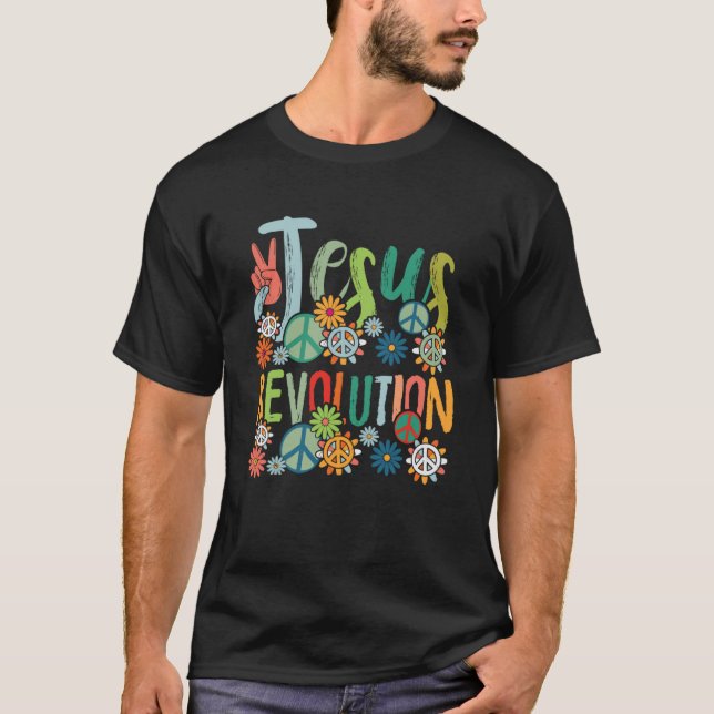 Jesus Revolution Faith Retro Groovy Flower Peace S T-Shirt (Front)