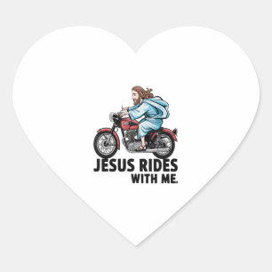 Jesus Rides with Me Heart Sticker