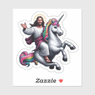Jesus riding a unicorn! sticker