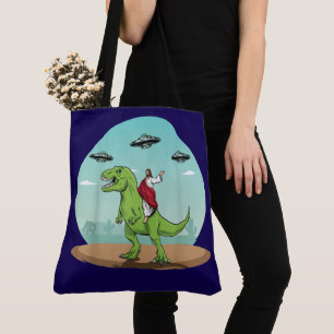 Jesus Riding Dinosaur Alien Galaxy Tote Bag