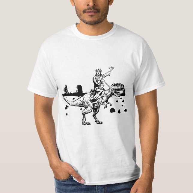 Jesus Riding Dinosaur Funny Graphic  T-Shirt (Front)