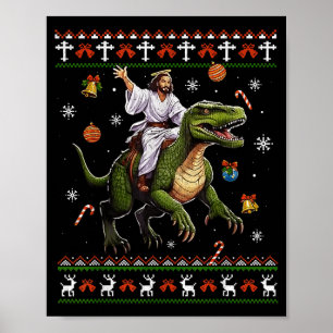 Jesus Riding Dinosaur Funny Meme Ugly Christmas Sw Poster