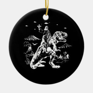 Jesus Riding Dinosaur UFO 90s Graphic Ceramic Ornament