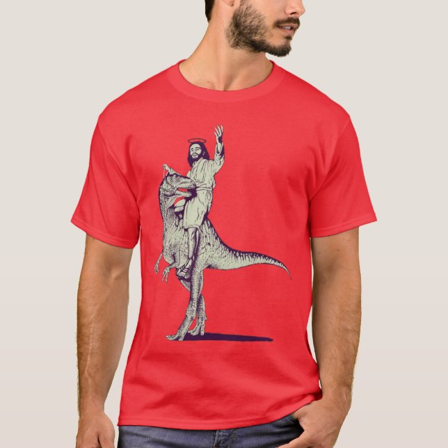 Jesus Riding Dinosaur vintage T-Shirt (Front)