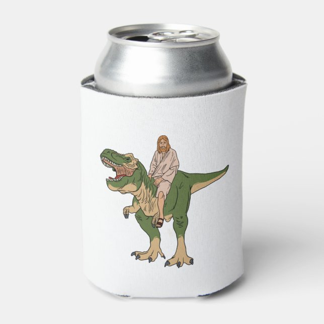 Jesus Riding T-Rex Can Cooler (Can Front)