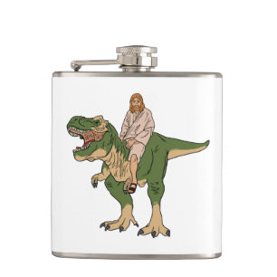 Jesus Riding T-Rex Hip Flask