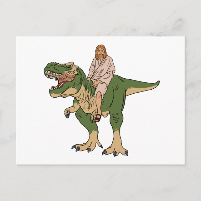 Jesus Riding T-Rex Postcard (Front)