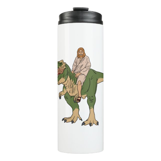 Jesus Riding T-Rex Thermal Tumbler (Front)